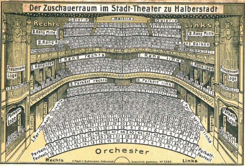 Zeichnung des Zuschauerraums im Stadt-Theater Halberstadt um 1910