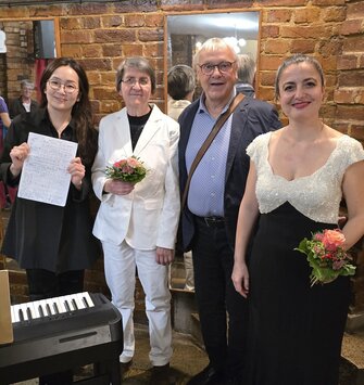 Harztheater Ausstellung Auenmüller Heejin Kim, Silke Nuss, Michael Auenmüller und Bénédicte Hilbert bei der Auenmüller-Ausstellungseröffnung